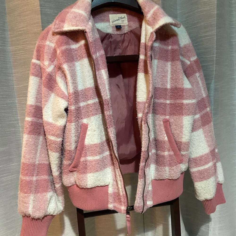 Universal Thread Pink and White Plaid Bomber Jacket